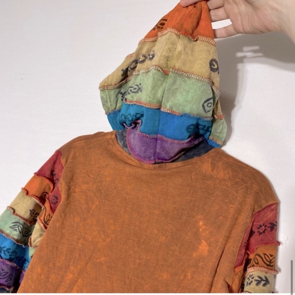 Rising International Orange Sun Rainbow Patchwork Stone Wash Full Zip Hoodie M - Picture 11 of 14